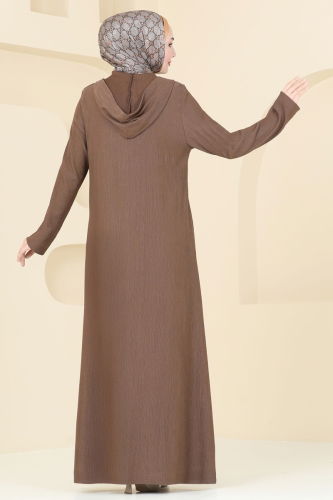 moda selvim Abaya 3060HBS856 Brown - Thumbnail