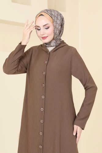 moda selvim Abaya 3060HBS856 Brown - Thumbnail