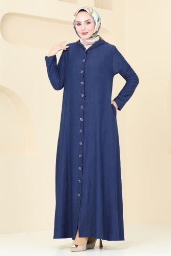 moda selvim Abaya 3060HBS856 Navy Blue - Thumbnail