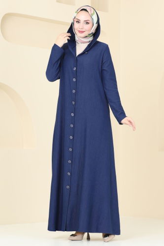 moda selvim Abaya 3060HBS856 Navy Blue - Thumbnail