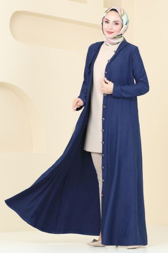 moda selvim Abaya 3060HBS856 Navy Blue - Thumbnail