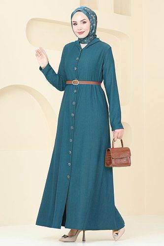 moda selvim عباءة بترولي 3060HBS856 - Thumbnail