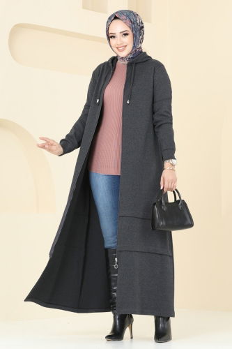 moda selvim Abaya 308DVL817 Anthracite - Thumbnail