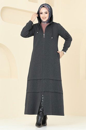 moda selvim Abaya 308DVL817 Anthracite - Thumbnail