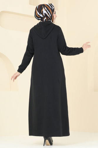 moda selvim Abaya 308DVL817 Black - Thumbnail