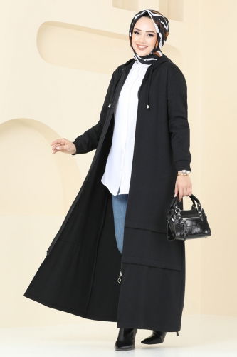 moda selvim Abaya 308DVL817 Black - Thumbnail