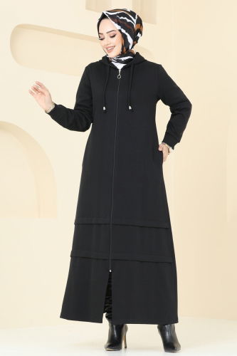 moda selvim Abaya 308DVL817 Black - Thumbnail