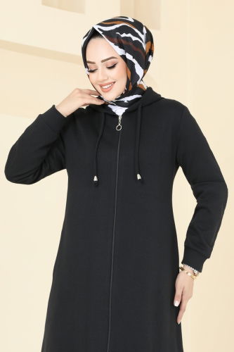 moda selvim Abaya 308DVL817 Black - Thumbnail