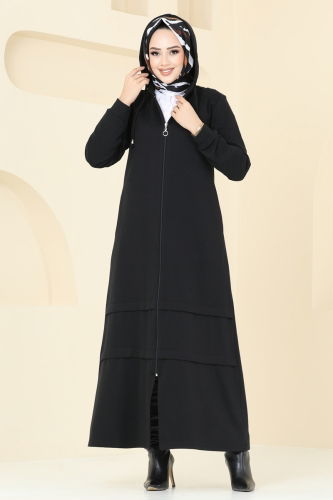 moda selvim Abaya 308DVL817 Black - Thumbnail