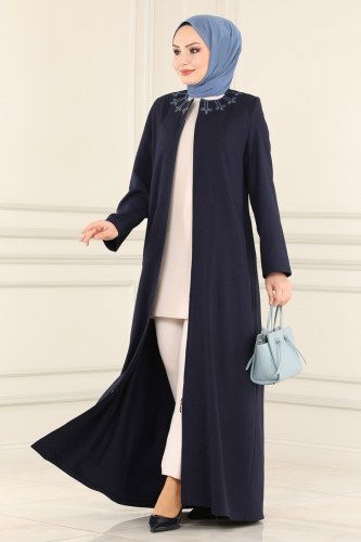moda selvim Abaya 3104PD194 Navy Blue - Thumbnail