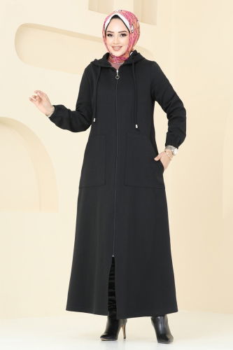 moda selvim Abaya 310DVL817 Black - Thumbnail