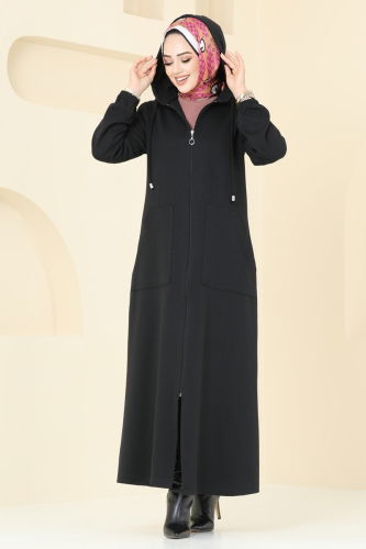 moda selvim Abaya 310DVL817 Black - Thumbnail