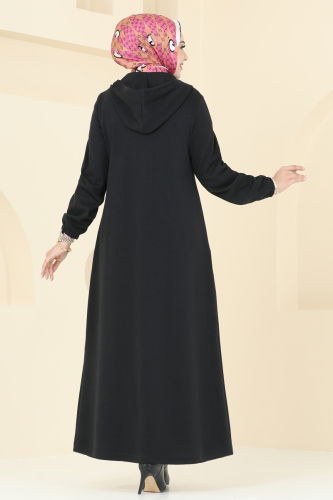 moda selvim Abaya 310DVL817 Black - Thumbnail