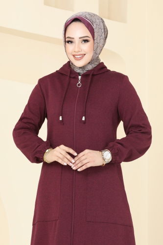 moda selvim Abaya 310DVL817 Burgundy - Thumbnail