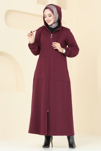 moda selvim Abaya 310DVL817 Burgundy - Thumbnail