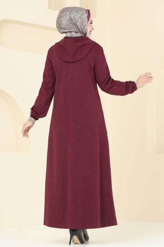 moda selvim Abaya 310DVL817 Burgundy - Thumbnail