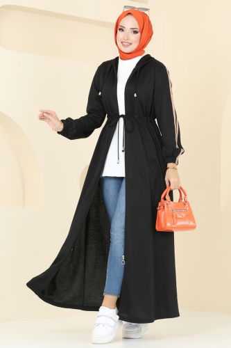 moda selvim Abaya 311DVL817 Black - Thumbnail