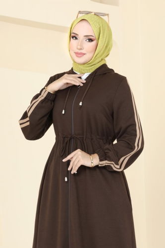 moda selvim Abaya 311DVL817 Brown - Thumbnail