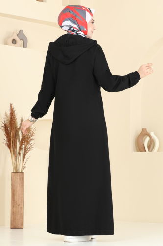 moda selvim Abaya 318MSA980 Black - Thumbnail