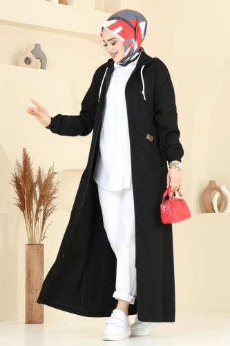 moda selvim Abaya 318MSA980 Black - Thumbnail