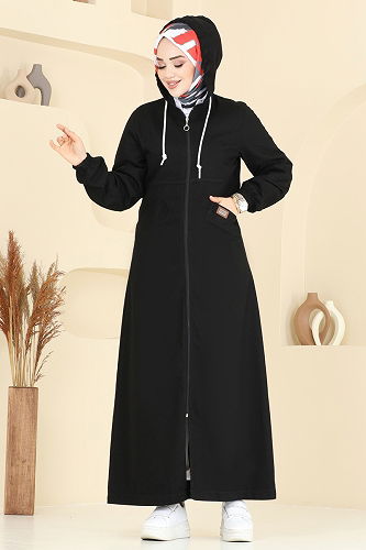 moda selvim Abaya 318MSA980 Black - Thumbnail