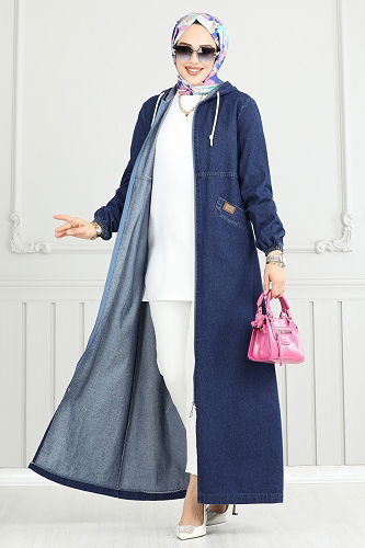 moda selvim Abaya 318MSA980 Denim - Thumbnail