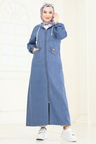 moda selvim Abaya 318MSA980 Light Denim - Thumbnail