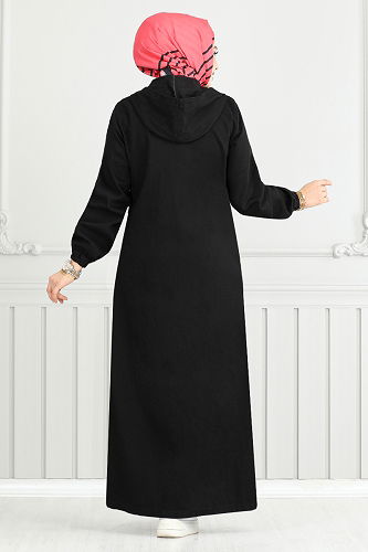 moda selvim Abaya 318MSS941-M Black - Thumbnail