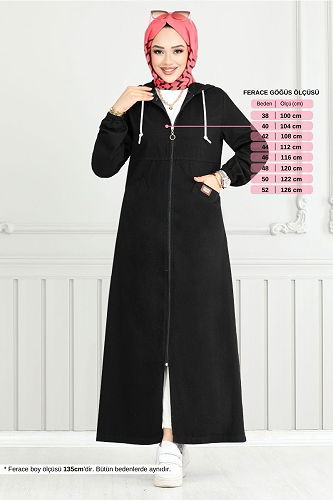 moda selvim عباءة أسود 318MSS941-M - Thumbnail