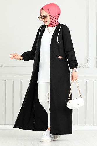 moda selvim عباءة أسود 318MSS941-M - Thumbnail