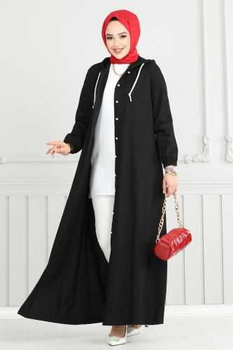 moda selvim Abaya 321MSA980 Black - Thumbnail