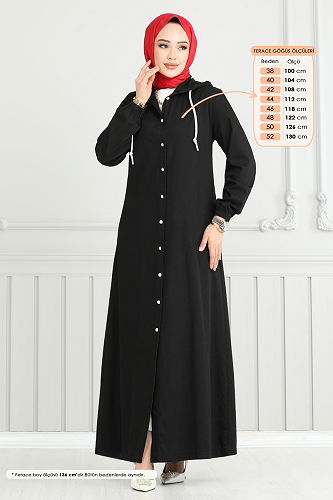 moda selvim Abaya 321MSA980 Black - Thumbnail