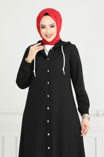 moda selvim Abaya 321MSA980 Black - Thumbnail