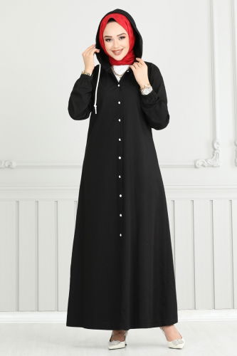 moda selvim Abaya 321MSA980 Black - Thumbnail