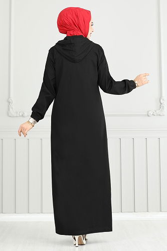 moda selvim Abaya 321MSA980 Black - Thumbnail