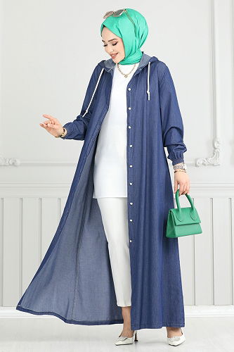 moda selvim Abaya 321MSA980 Denim - Thumbnail