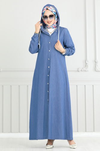 moda selvim Abaya 321MSA980 Light Denim - Thumbnail