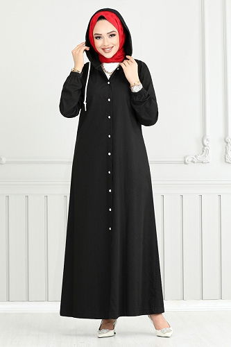 moda selvim Abaya 321MSS941-M Black - Thumbnail