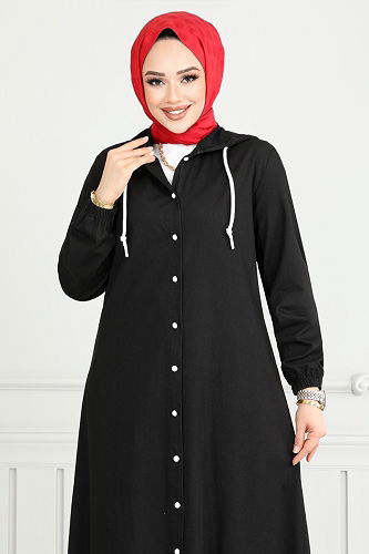 moda selvim Abaya 321MSS941-M Black - Thumbnail