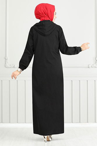 moda selvim Abaya 321MSS941-M Black - Thumbnail