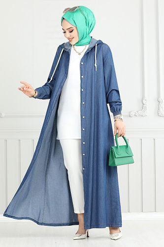 moda selvim عباءة جينز 321MSS941-M - Thumbnail