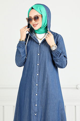 moda selvim عباءة جينز 321MSS941-M - Thumbnail