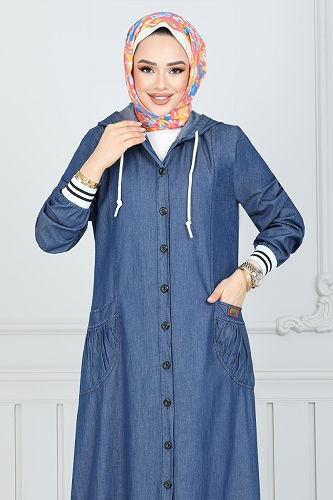 moda selvim عباءة جينز 322MSS941-M - Thumbnail