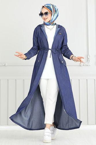 moda selvim Abaya 325MSA980 Dark Denim - Thumbnail