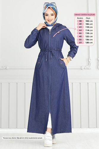 moda selvim عباءة جينز غامق 325MSA980 - Thumbnail