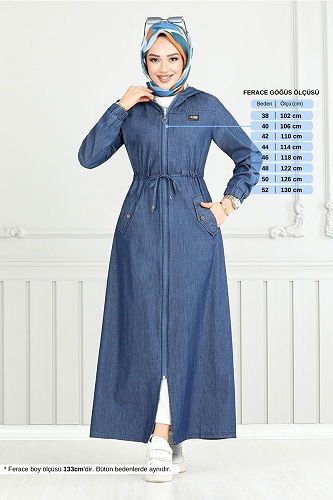 moda selvim Abaya 325MSS941-M Dark Denim - Thumbnail