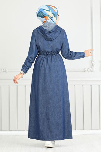 moda selvim Abaya 325MSS941-M Dark Denim - Thumbnail