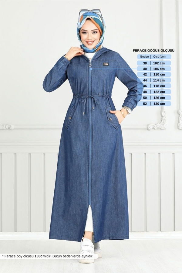 Modaselvim خصم صافٍ20%+20% في سلة التسوق عباءة جينز غامق 325MSS941-M