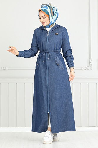 moda selvim عباءة جينز غامق 325MSS941-M - Thumbnail