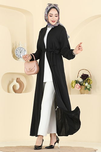 moda selvim Abaya 3260HBS856 Black - Thumbnail